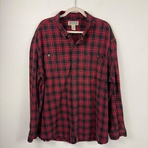 Duluth Trading Co Mens 2XL Red Black Plaid Cotton Button Down Shirt Long Sleeve